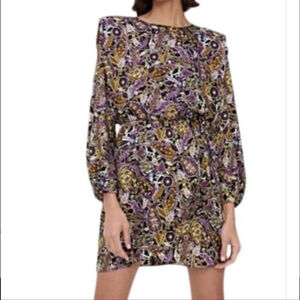 Zara Mini Dress Long sleeve Paisley Silky Satin Multicolored party cocktail M